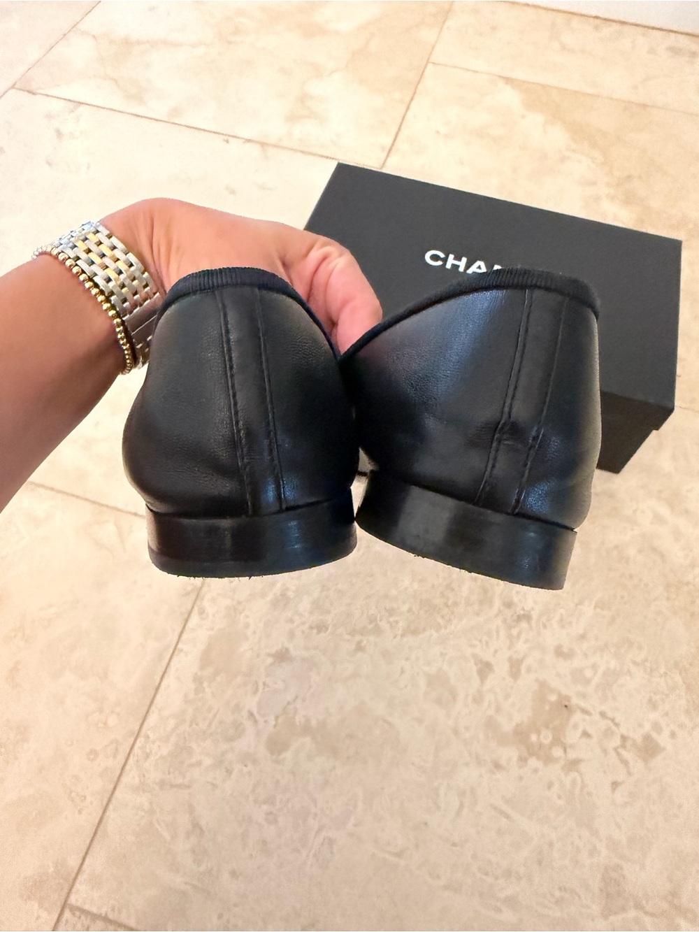 CHANEL Black Patent Cap-Toe Bow Ballet Flats - Picture 8 of 10